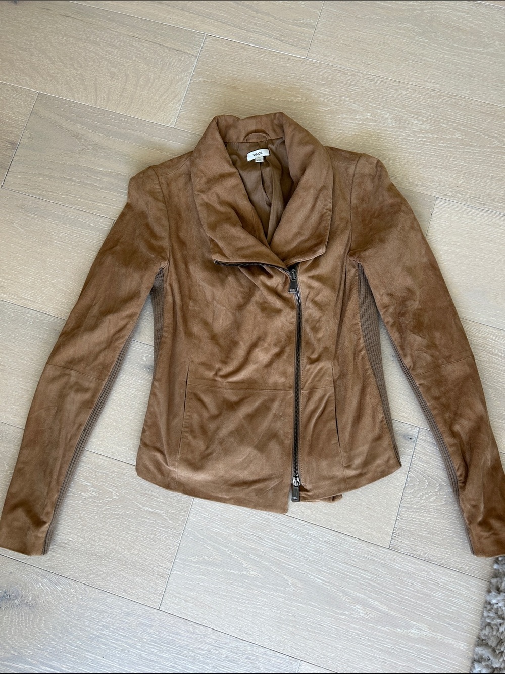Vince Suede Asymmetrical Zip Jacket in Brown